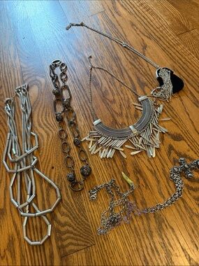 Set of 5 Silver-Tone Statement Fringe Bib Necklace - Women Jewelry